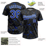 Custom Black Thunder Blue-White 3D Pattern Design Abstract Network Two-Button Unisex Softball Jersey