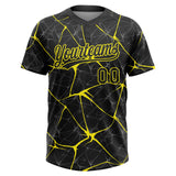 Custom Black Light Yellow 3D Pattern Design Abstract Network Two-Button Unisex Softball Jersey