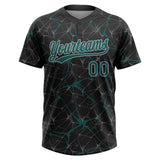 Custom Black Midnight Green-Gray 3D Pattern Design Abstract Network Two-Button Unisex Softball Jersey