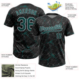 Custom Black Midnight Green-Gray 3D Pattern Design Abstract Network Two-Button Unisex Softball Jersey