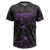 Custom Black Medium Purple 3D Pattern Design Abstract Network Two-Button Unisex Softball Jersey