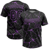 Custom Black Medium Purple 3D Pattern Design Abstract Network Two-Button Unisex Softball Jersey