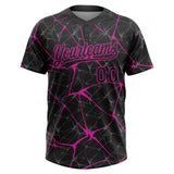 Custom Black Deep Pink 3D Pattern Design Abstract Network Two-Button Unisex Softball Jersey