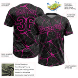 Custom Black Deep Pink 3D Pattern Design Abstract Network Two-Button Unisex Softball Jersey