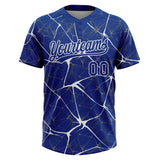 Custom Royal White 3D Pattern Design Abstract Network Two-Button Unisex Softball Jersey