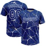 Custom Royal White 3D Pattern Design Abstract Network Two-Button Unisex Softball Jersey