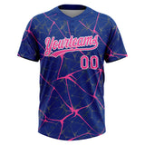 Custom Royal Pink-White 3D Pattern Design Abstract Network Two-Button Unisex Softball Jersey