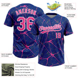 Custom Royal Pink-White 3D Pattern Design Abstract Network Two-Button Unisex Softball Jersey