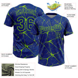Custom Royal Neon Green 3D Pattern Design Abstract Network Two-Button Unisex Softball Jersey