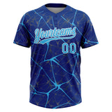Custom Royal Sky Blue-White 3D Pattern Design Abstract Network Two-Button Unisex Softball Jersey