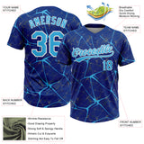 Custom Royal Sky Blue-White 3D Pattern Design Abstract Network Two-Button Unisex Softball Jersey