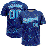 Custom Royal Sky Blue-White 3D Pattern Design Abstract Network Two-Button Unisex Softball Jersey