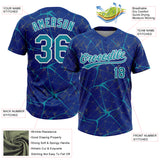 Custom Royal Teal-White 3D Pattern Design Abstract Network Two-Button Unisex Softball Jersey