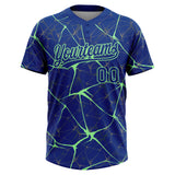 Custom Royal Pea Green 3D Pattern Design Abstract Network Two-Button Unisex Softball Jersey
