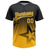 Custom Black Gold-White Gradient Style Twinkle Star Two-Button Unisex Softball Jersey