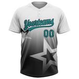Custom White Teal-Black Gradient Style Twinkle Star Two-Button Unisex Softball Jersey