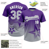 Custom Purple Gray-White Gradient Style Twinkle Star Two-Button Unisex Softball Jersey
