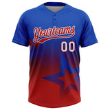 Custom Thunder Blue Red-White Gradient Style Twinkle Star Two-Button Unisex Softball Jersey