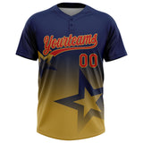 Custom Navy Red-Old Gold Gradient Style Twinkle Star Two-Button Unisex Softball Jersey