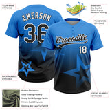 Custom Electric Blue Black-White Gradient Style Twinkle Star Two-Button Unisex Softball Jersey