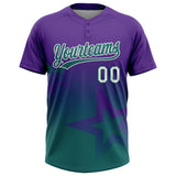Custom Purple Teal-White Gradient Style Twinkle Star Two-Button Unisex Softball Jersey