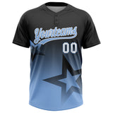 Custom Black Light Blue-White Gradient Style Twinkle Star Two-Button Unisex Softball Jersey
