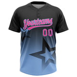 Custom Black Pink-Light Blue Gradient Style Twinkle Star Two-Button Unisex Softball Jersey