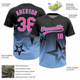 Custom Black Pink-Light Blue Gradient Style Twinkle Star Two-Button Unisex Softball Jersey