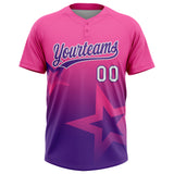 Custom Pink Purple-White Gradient Style Twinkle Star Two-Button Unisex Softball Jersey