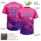 Custom Pink Purple-White Gradient Style Twinkle Star Two-Button Unisex Softball Jersey