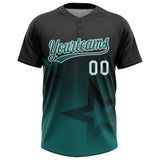 Custom Black Teal-White Gradient Style Twinkle Star Two-Button Unisex Softball Jersey