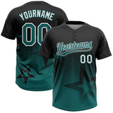 Custom Black Teal-White Gradient Style Twinkle Star Two-Button Unisex Softball Jersey