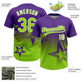 Custom Purple Neon Green-White Gradient Style Twinkle Star Two-Button Unisex Softball Jersey