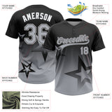Custom Black Gray-White Gradient Style Twinkle Star Two-Button Unisex Softball Jersey