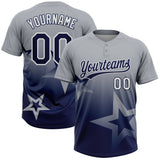 Custom Gray Navy-White Gradient Style Twinkle Star Two-Button Unisex Softball Jersey