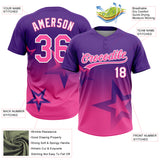 Custom Purple Pink-White Gradient Style Twinkle Star Two-Button Unisex Softball Jersey