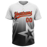 Custom White Orange-Black Gradient Style Twinkle Star Two-Button Unisex Softball Jersey