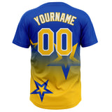 Custom Thunder Blue Yellow-White Gradient Style Twinkle Star Two-Button Unisex Softball Jersey