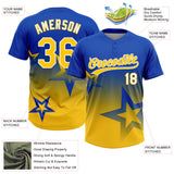 Custom Thunder Blue Yellow-White Gradient Style Twinkle Star Two-Button Unisex Softball Jersey
