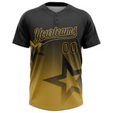 Custom Black Old Gold Gradient Style Twinkle Star Two-Button Unisex Softball Jersey