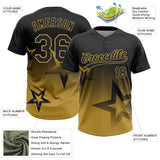 Custom Black Old Gold Gradient Style Twinkle Star Two-Button Unisex Softball Jersey