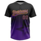 Custom Black Purple-Gold Gradient Style Twinkle Star Two-Button Unisex Softball Jersey