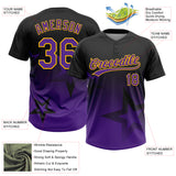 Custom Black Purple-Gold Gradient Style Twinkle Star Two-Button Unisex Softball Jersey