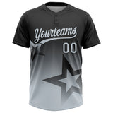 Custom Black Silver Gradient Style Twinkle Star Two-Button Unisex Softball Jersey