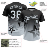 Custom Black Silver Gradient Style Twinkle Star Two-Button Unisex Softball Jersey