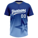 Custom Royal White-Light Blue Gradient Style Twinkle Star Two-Button Unisex Softball Jersey