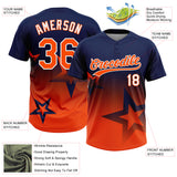 Custom Navy Orange-White Gradient Style Twinkle Star Two-Button Unisex Softball Jersey