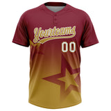 Custom Crimson Old Gold-White Gradient Style Twinkle Star Two-Button Unisex Softball Jersey