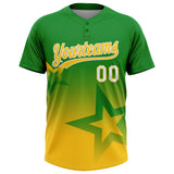 Custom Grass Green Yellow-White Gradient Style Twinkle Star Two-Button Unisex Softball Jersey