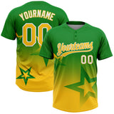 Custom Grass Green Yellow-White Gradient Style Twinkle Star Two-Button Unisex Softball Jersey